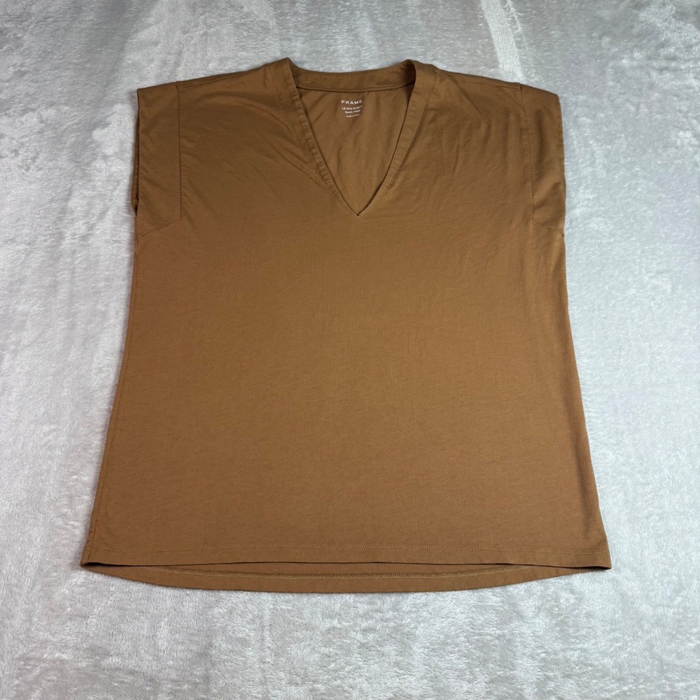 FRAME Le Mid Rise V-Neck Brown Cap Sleeve Sleeveless Pima Cotton Top Women Small